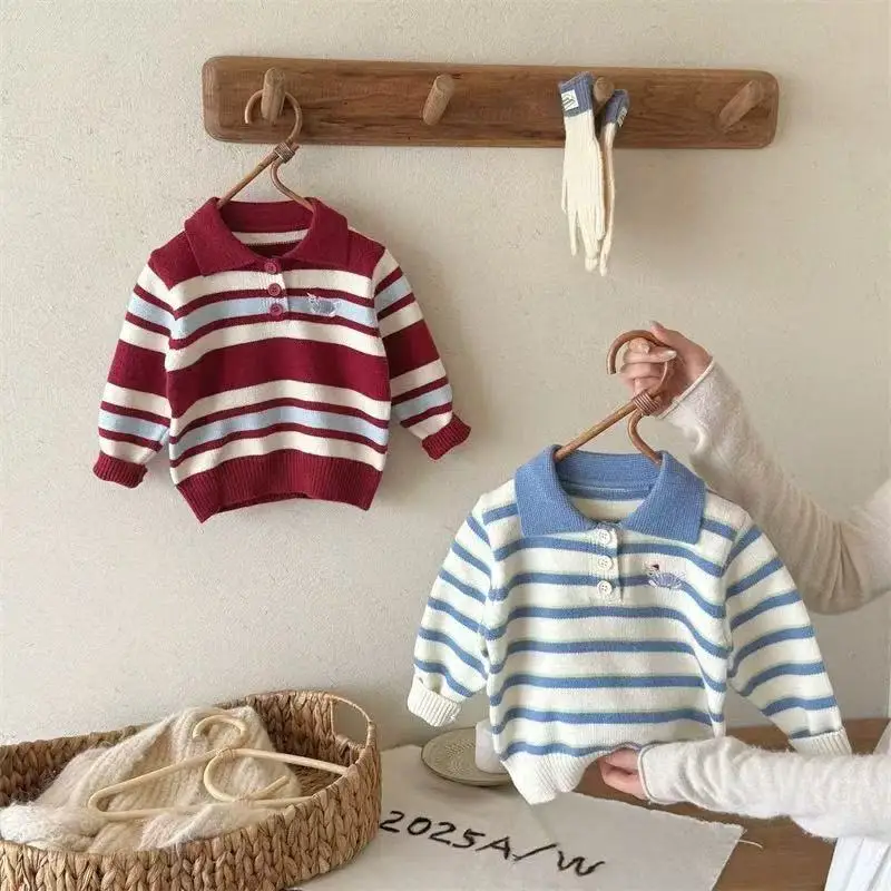 

Striped jumper Korean Simple Casual peplum jumper Baby Boy Loose Tops New 2025 Boys jumper 90-140cm