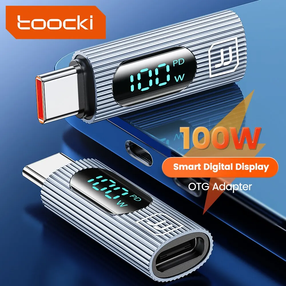 Toocki 2 Pack OTG Adapter 100W Cyfrowy wyświetlacz USB typu C męski na typ C żeński OTG Adapter PD Szybkie ładowanie Konwerter do Redmi
