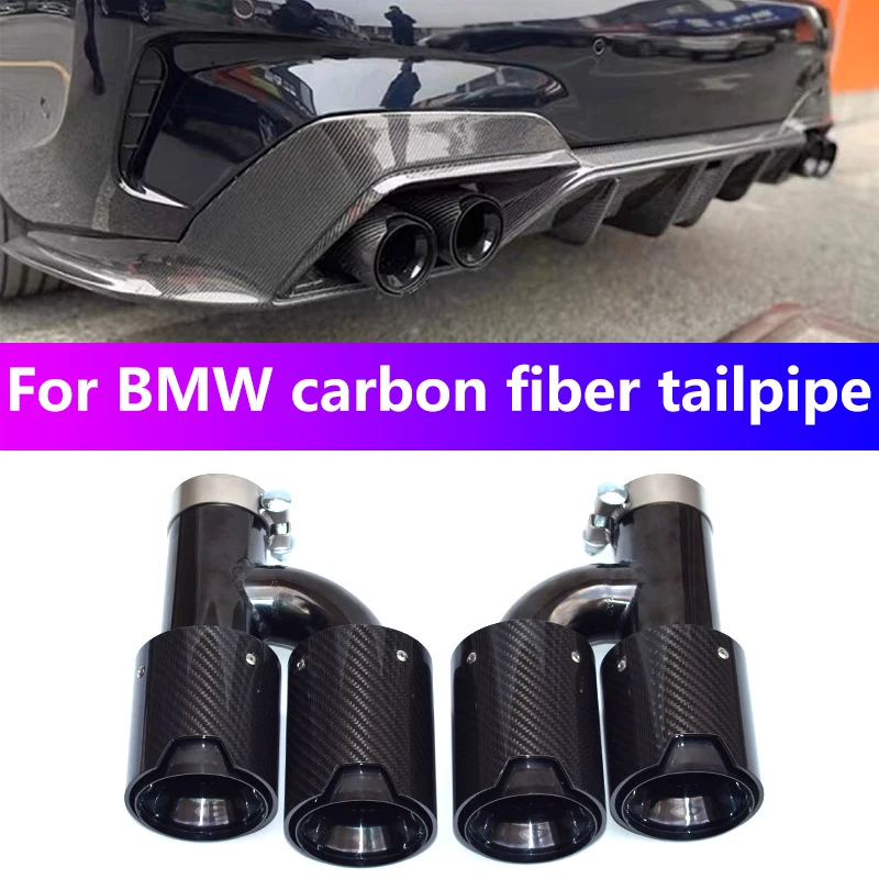 For BMW Double Carbon Fiber + 304 Stainless Steel Universal M Performance Carbon Fiber Exhaust Pipe Black Muffler Tip