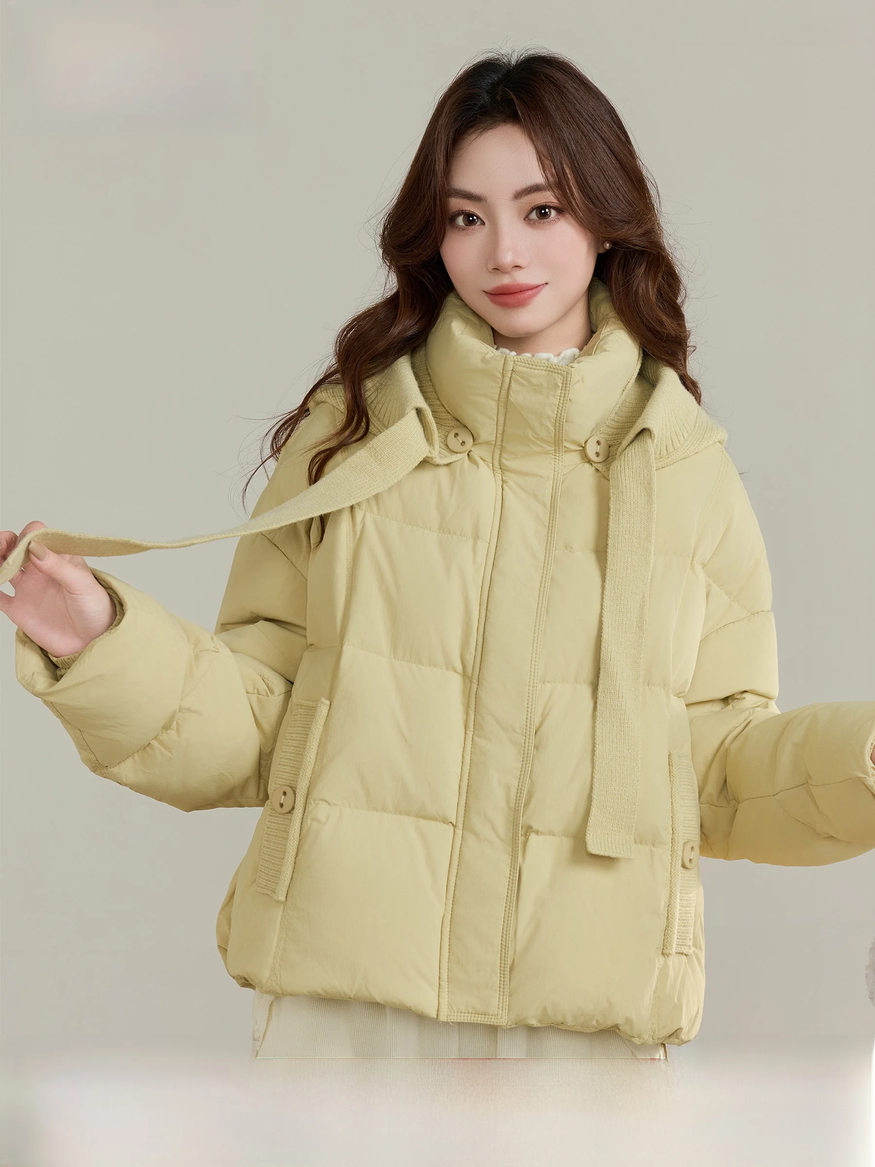 

Detachable Knitted Hat down Jaet Women's ort Sle Winter New Faion Small Size Lingjiu Commute Sle White Du down