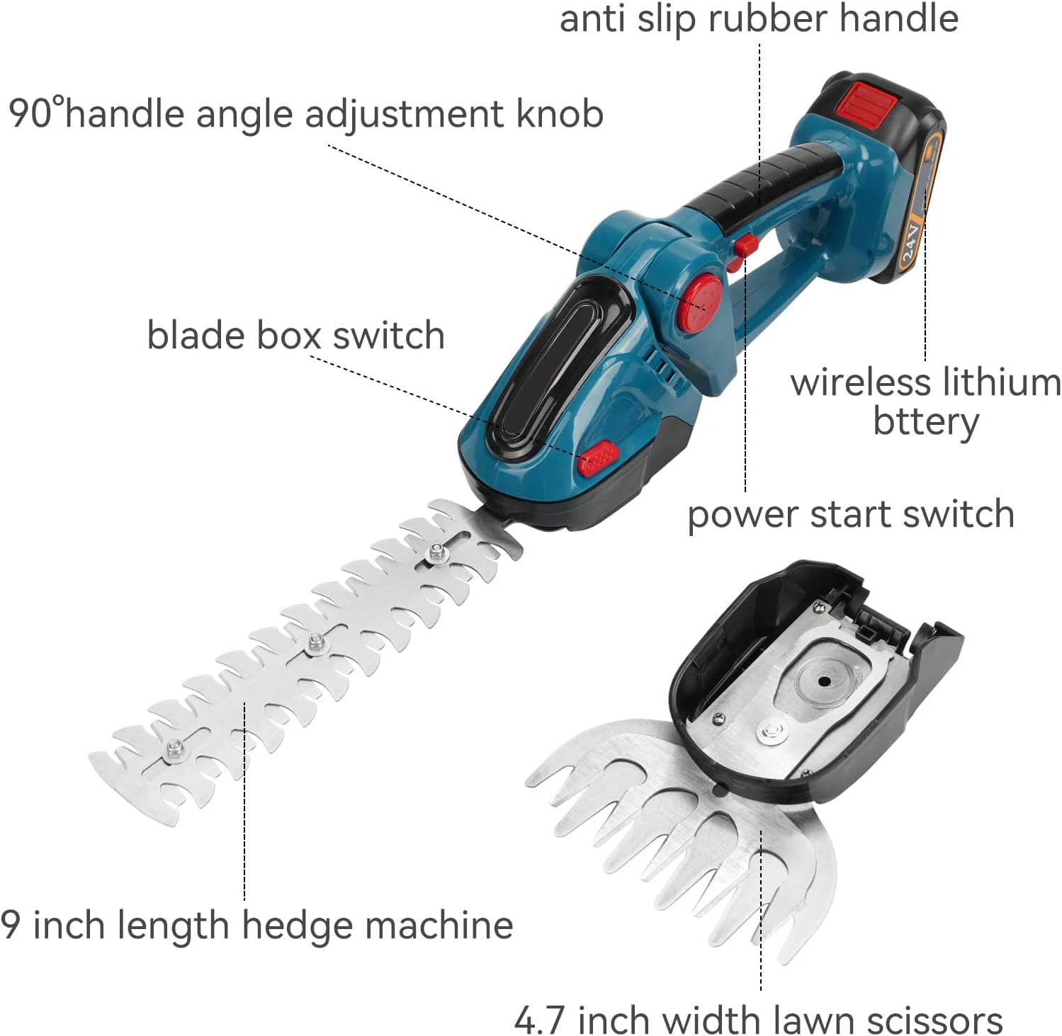 2-in-1 200MM Elektrische Heckenschere Handgeführter Rasenmäher Gartenschere Elektrowerkzeug für Makita 18V Akku – Detail 2