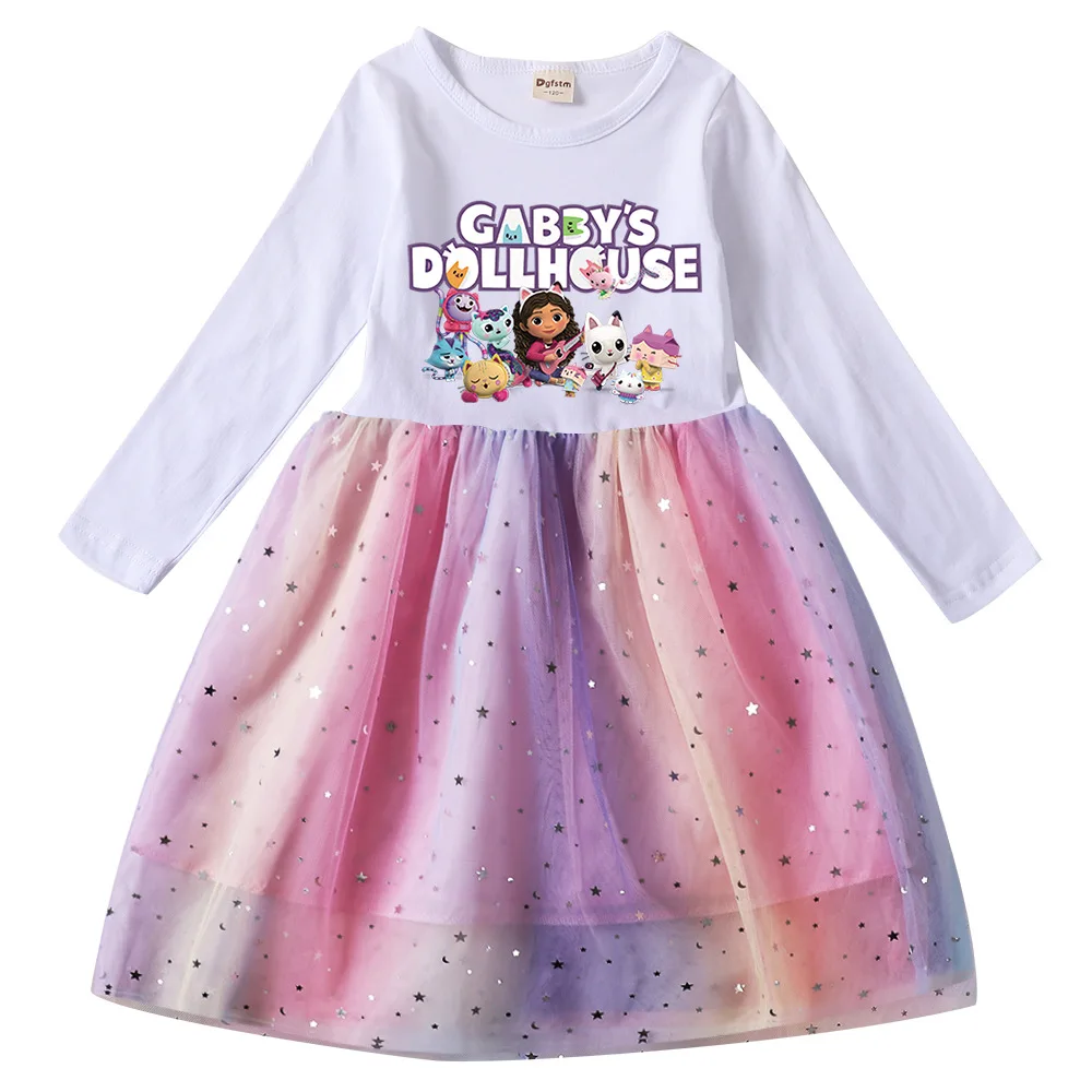 Girl Cats Tastic Dress Kids Princess Vestidos Girls Long Sleeve Dress Children Gabbys Dollhouse Birthday Wedding Party Dresses