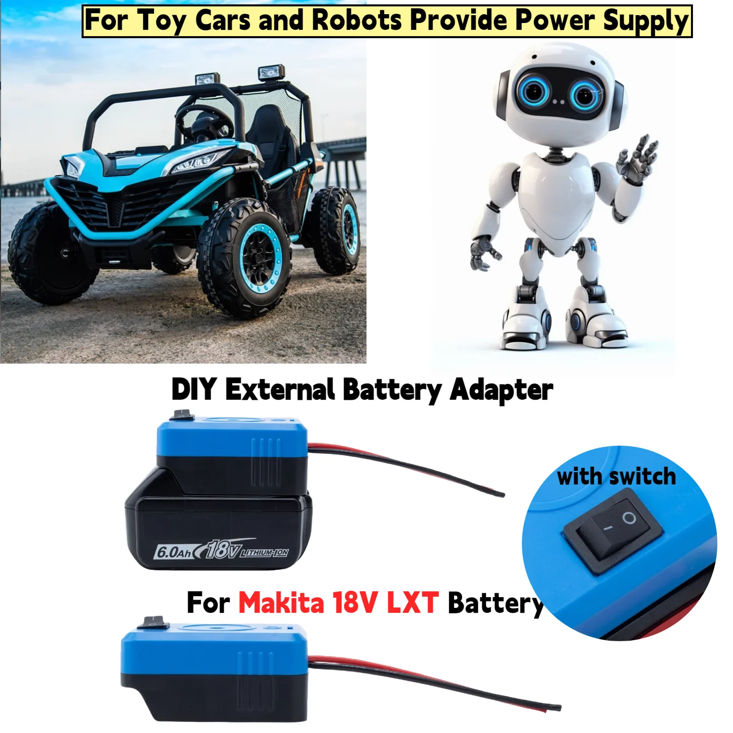 

2pcs DIY External Battery Adapter Converter for Makita 18V LXT Battery 14 AWG Wire for Toy Cars and Robots Provide Power Supply
