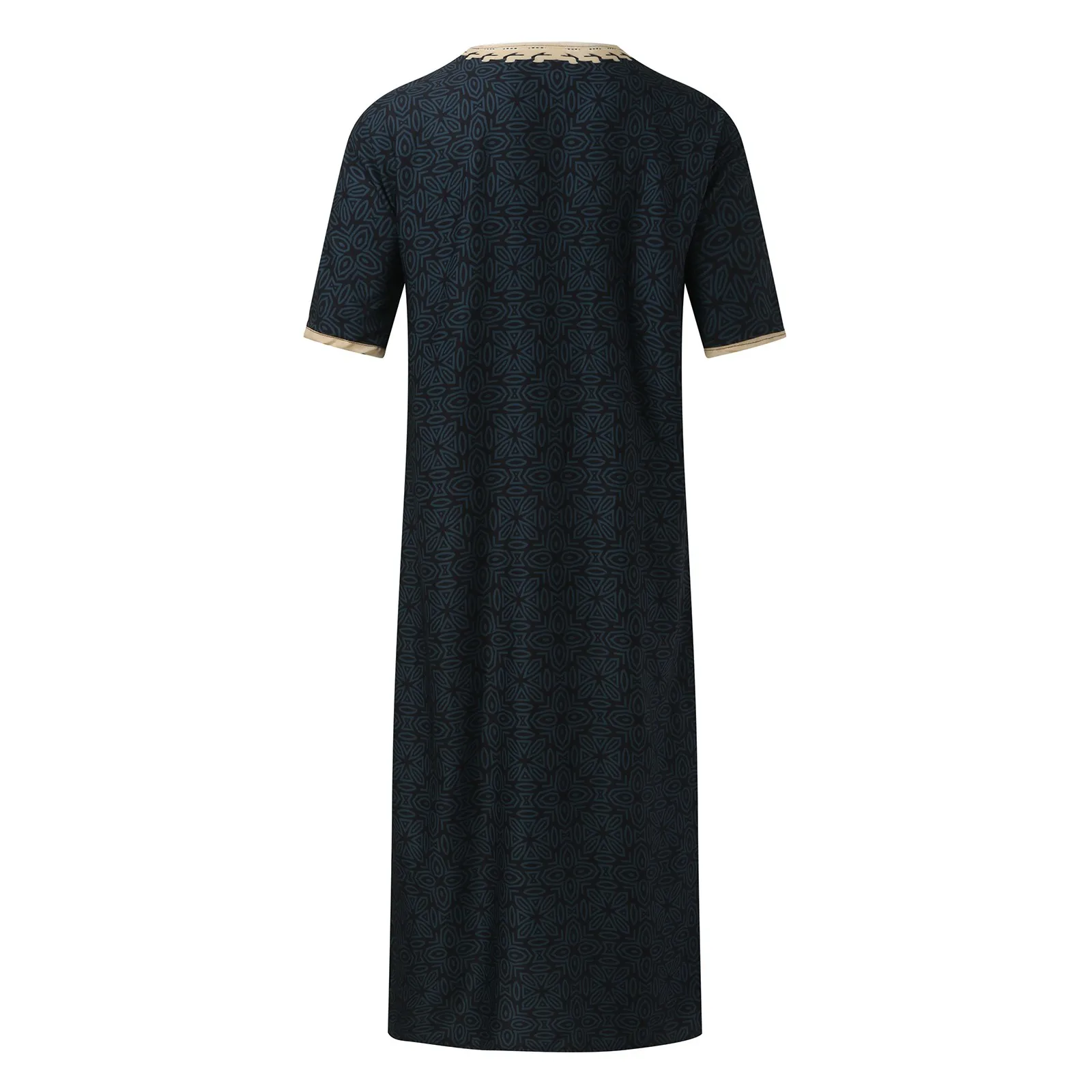 2024 Islam Kaftan Moslim Mannen Gewaad Marokkaanse V-Hals Retro Gouden Print Losse Ademende Djellaba Abaya Thobe Casual Voor Man