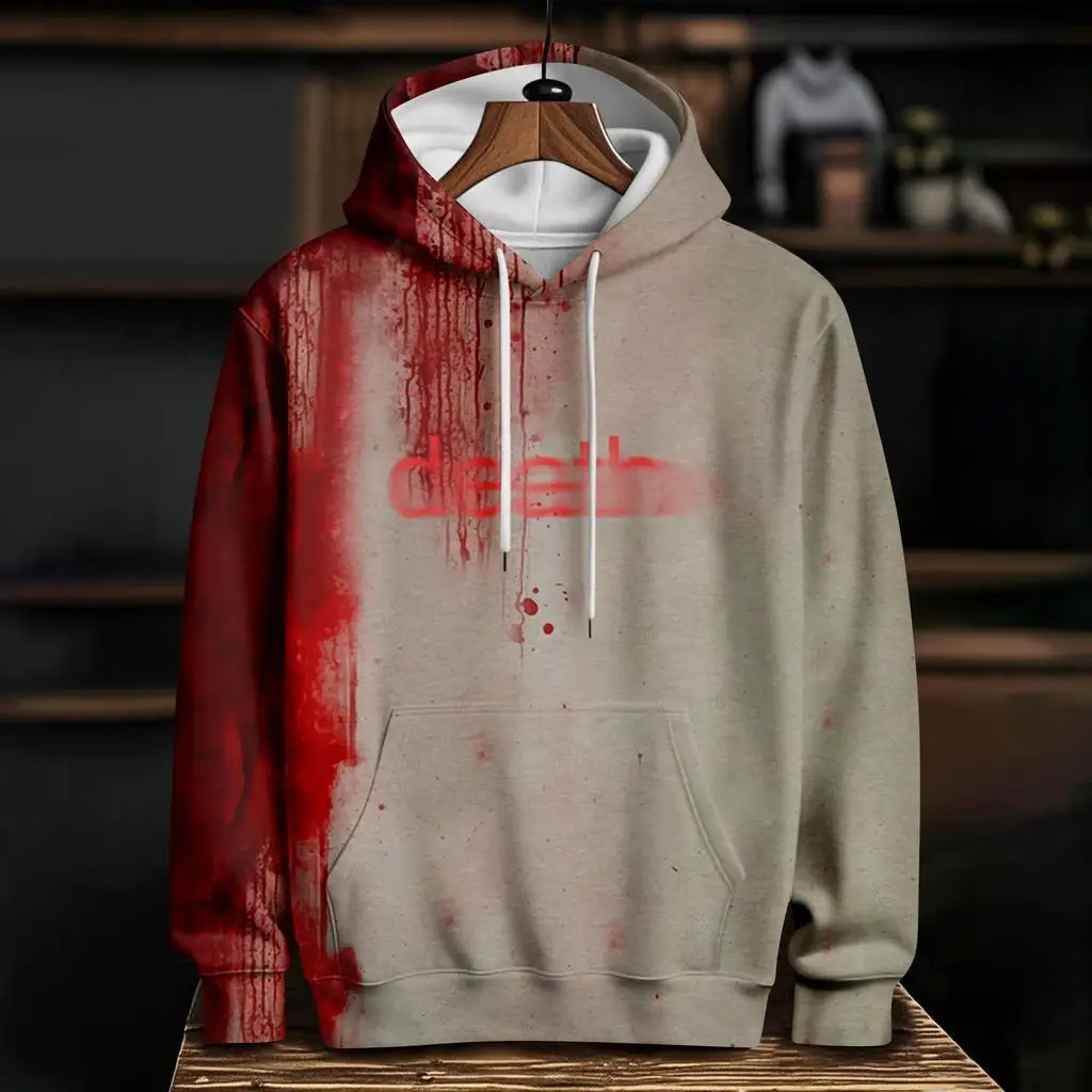 ثلاثية الأبعاد مطبوعة الدموي هالوين موضوع هوديس للرجال الرعب نمط فضفاض كم طويل البلوز الخريف الشتاء القوطية الهيب هوب الملابس #6