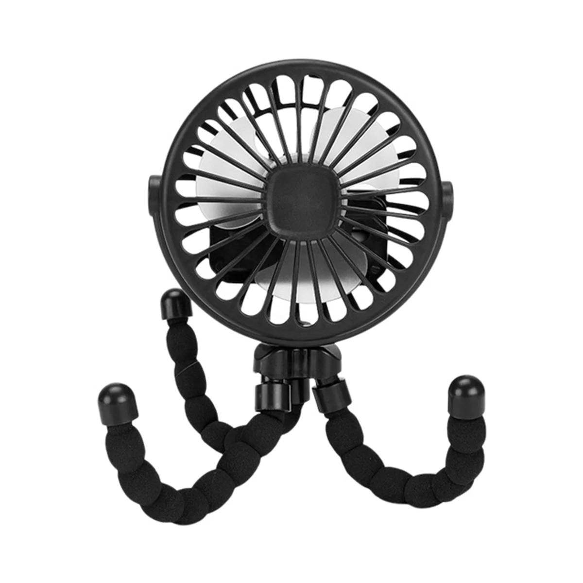 A01V مروحة صغيرة صامتة قابلة لإعادة الشحن عبر USB باللون الأسود 3 سرعات قابلة للتعديل مع وظيفة الإضاءة لعربة مقعد السيارة