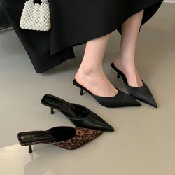 Bailamos 2025 Sping New Brand Women Mules Shoes Fashion Pointed Toe Shallow Slip On Slipper Shoes Thin Low Heel Dress Sandals