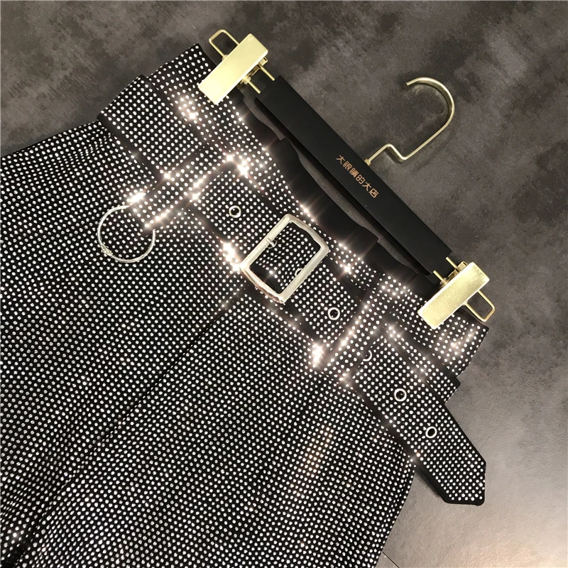 Fashionable Sparkling Water Diamond Belted Short Pants Three-quarter Length Women's Casual Trousers Heavy Embellishment