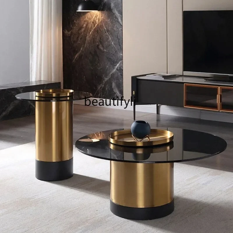 

ss1001 Simple household living room round glass coffee table simple side table small apartment, multi-functional storage
