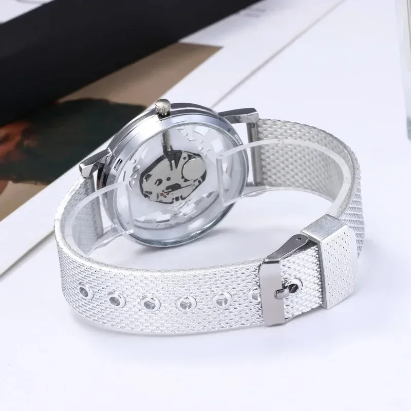 New Fashion Top Women Hollow Skeleton Faux Mechanical Watch Ladies Metal Mesh Quartz Wrist Watches For Female Relogio Feminino