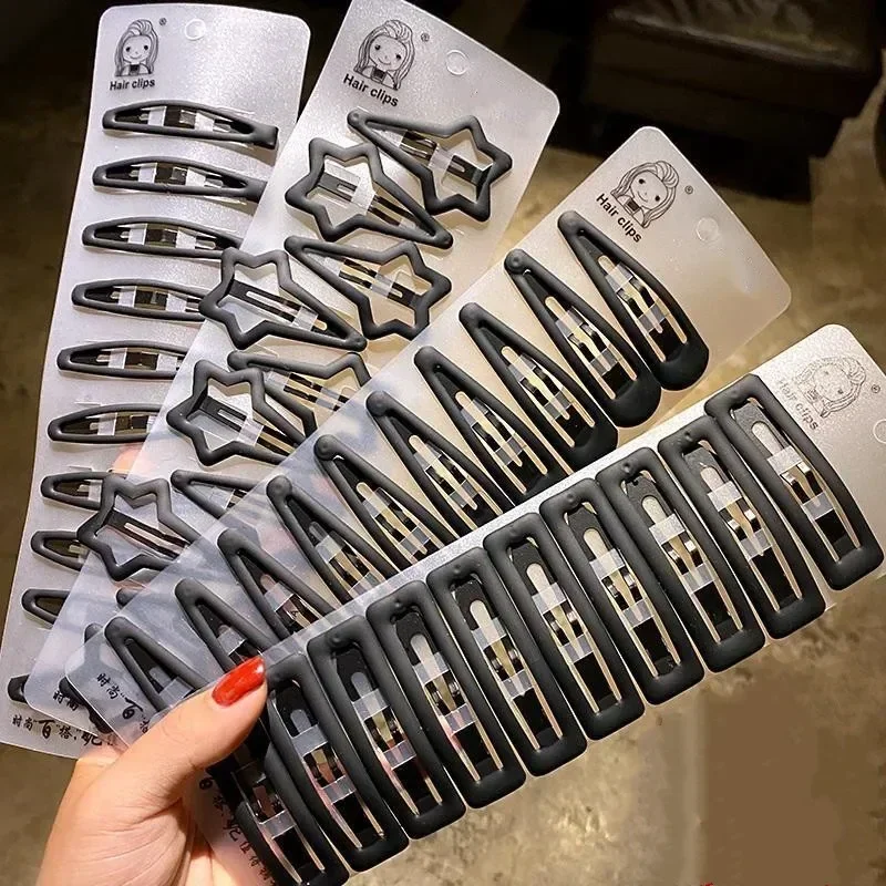 Épingles à cheveux noires mates pour femmes, pince à cheveux de maquillage, Barrettes en alliage, grande goutte d'eau, outils géométriques antidérapants, 10 pièces/ensemble