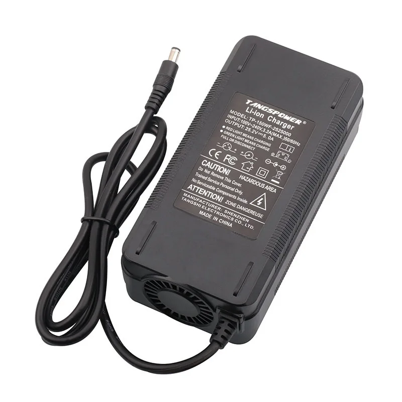 25.2V 5A Lithium Battery Charger For 6Series 21.6V Li-ion Battery Pack 150W High Power Charger DC 5.5*2.1mm Connector With Fan