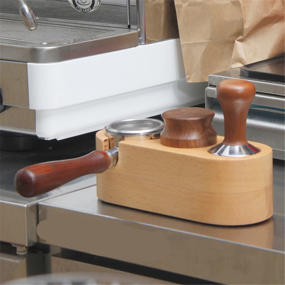 58/51MM Coffee Tamper Holder Anti-Skid Coffee Powder Hammer Pad Espresso Coffee Tamper Storage Rack Beech Wood Tamping Holder