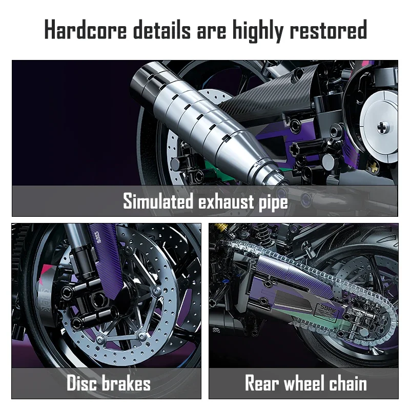 1:5 Schaal Cyberpunk Mechanische Motorfiets Bouwstenen Model Kit DIY Constructie Speelgoed voor Volwassenen Kinderen Educatieve Moto Bricks