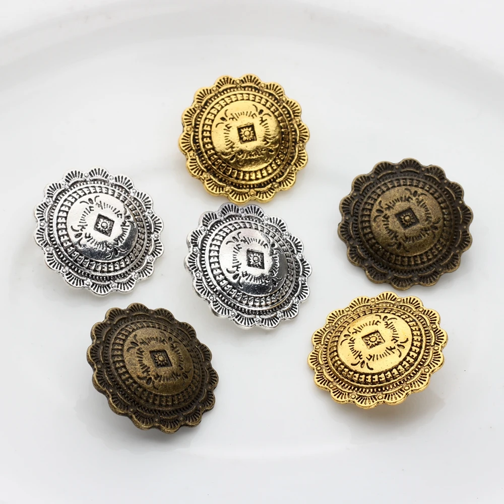 30mm 3pcs/lot Retro Zinc Alloy Charms Pendant /y Round Flowers Decorative Concho Button For DIY Jewelry Accessories