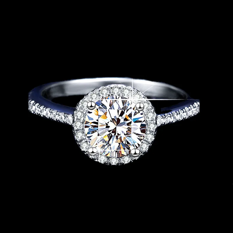 1carat Moissanite imitation Ring Diamond Halo Engagement Ring 925 Sterling Silver Promise Wedding Band For Women