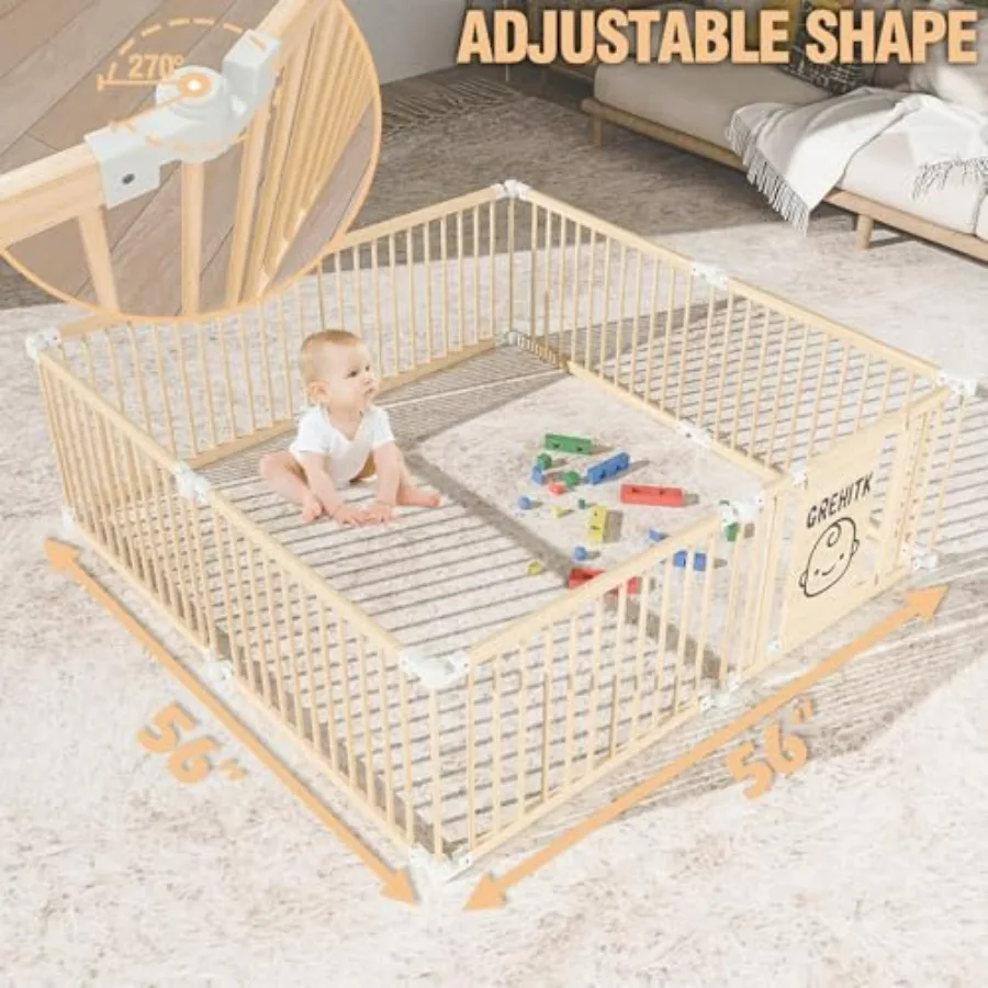 Box per bambini pieghevole in legno per bambini con forma e dimensioni regolabili, grande recinzione di sicurezza e centro attività con Locki