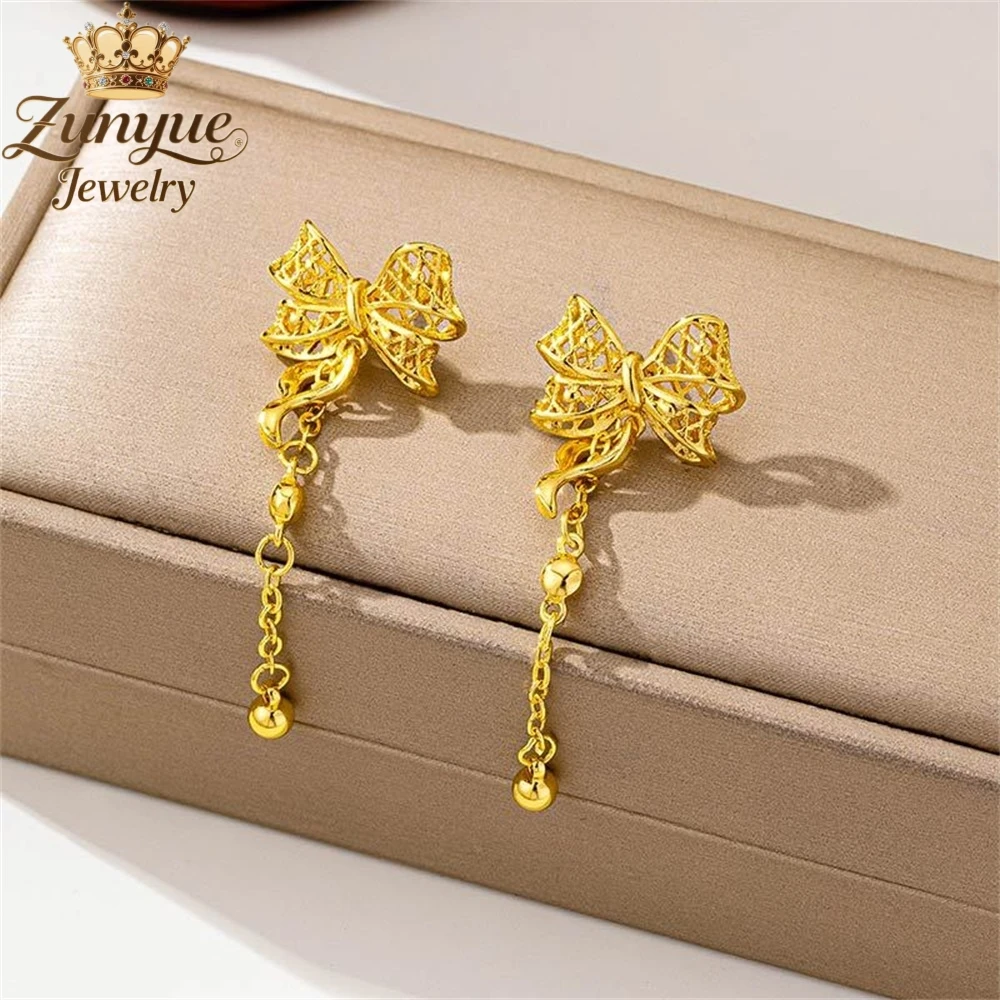 

Песочное золото, серьги с кисточками и бантом, роскошные качественные ювелирные изделия, ювелирные изделия для молодых людей, изысканные элегантные популярные подвески, подарок