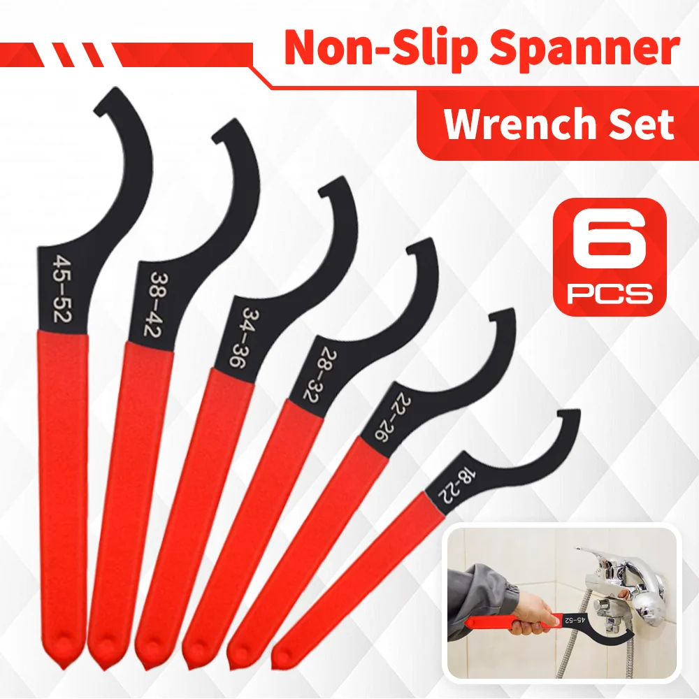 6PCS Half-moon Hook Wrench Non-Slip Spanner Wrench Set Durable Machine Tool Maintenance Wrench for Round Nut C Type & Car Repair