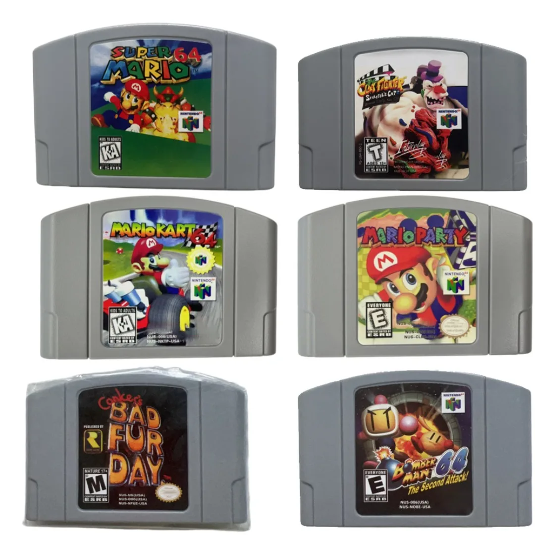 N64 USA NTSC Version 64 Bit Console Video Games Cartridge Super 64 Kart Party Paper Smash Mario Series Collection Gifts Toys