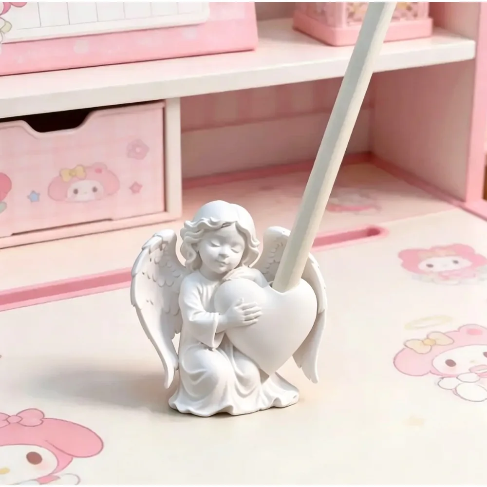 3D Printed Angel Pencil Holder Heart Organizer Cute Desktop Ornament Practical Stationery Gift for Birthday Holiday Decor