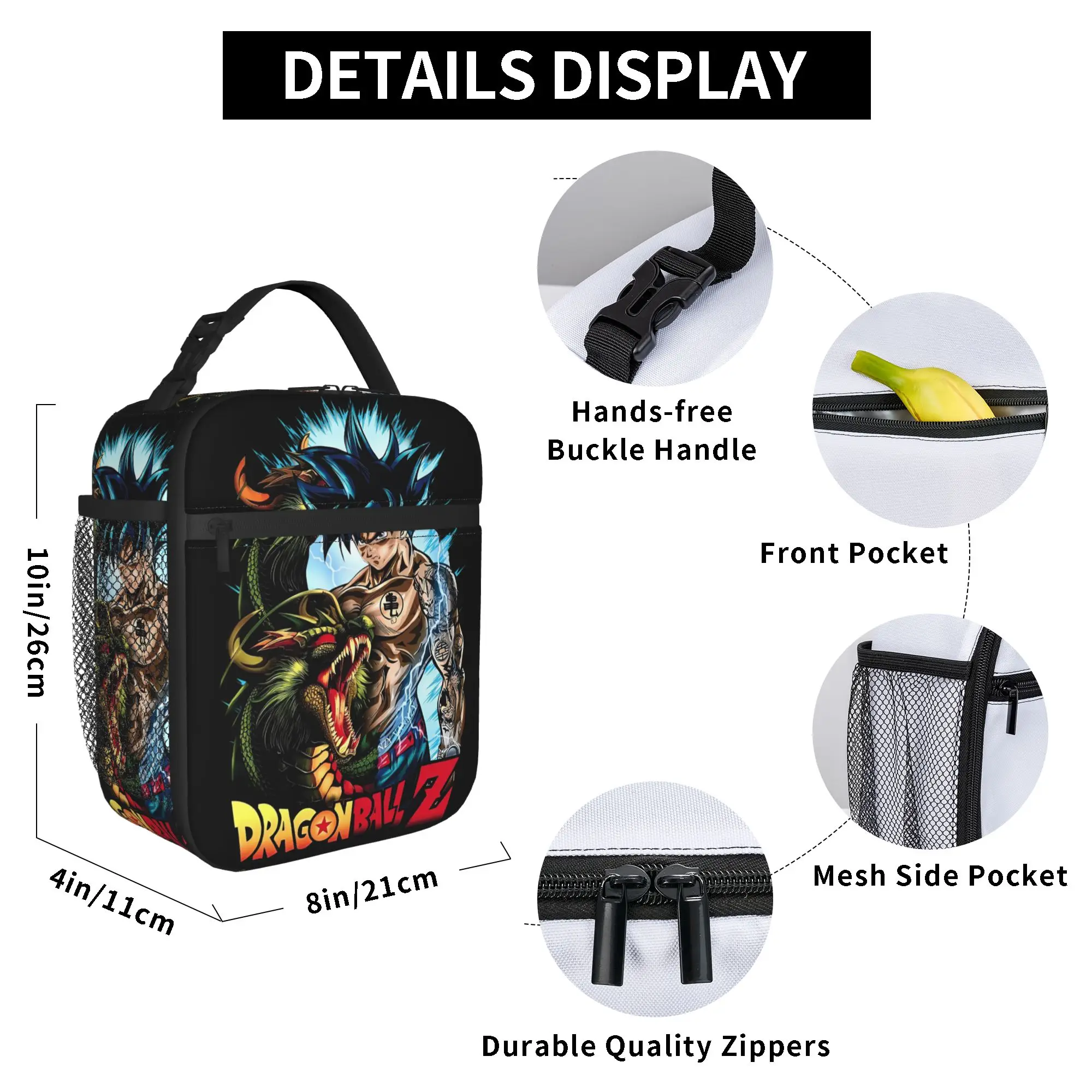 Anime DBZ Insulated Lunch Bags Cooler Bag Reusable,Meal Container  Large Tote Lunch Box Girl Boy Office  Picnic view 5