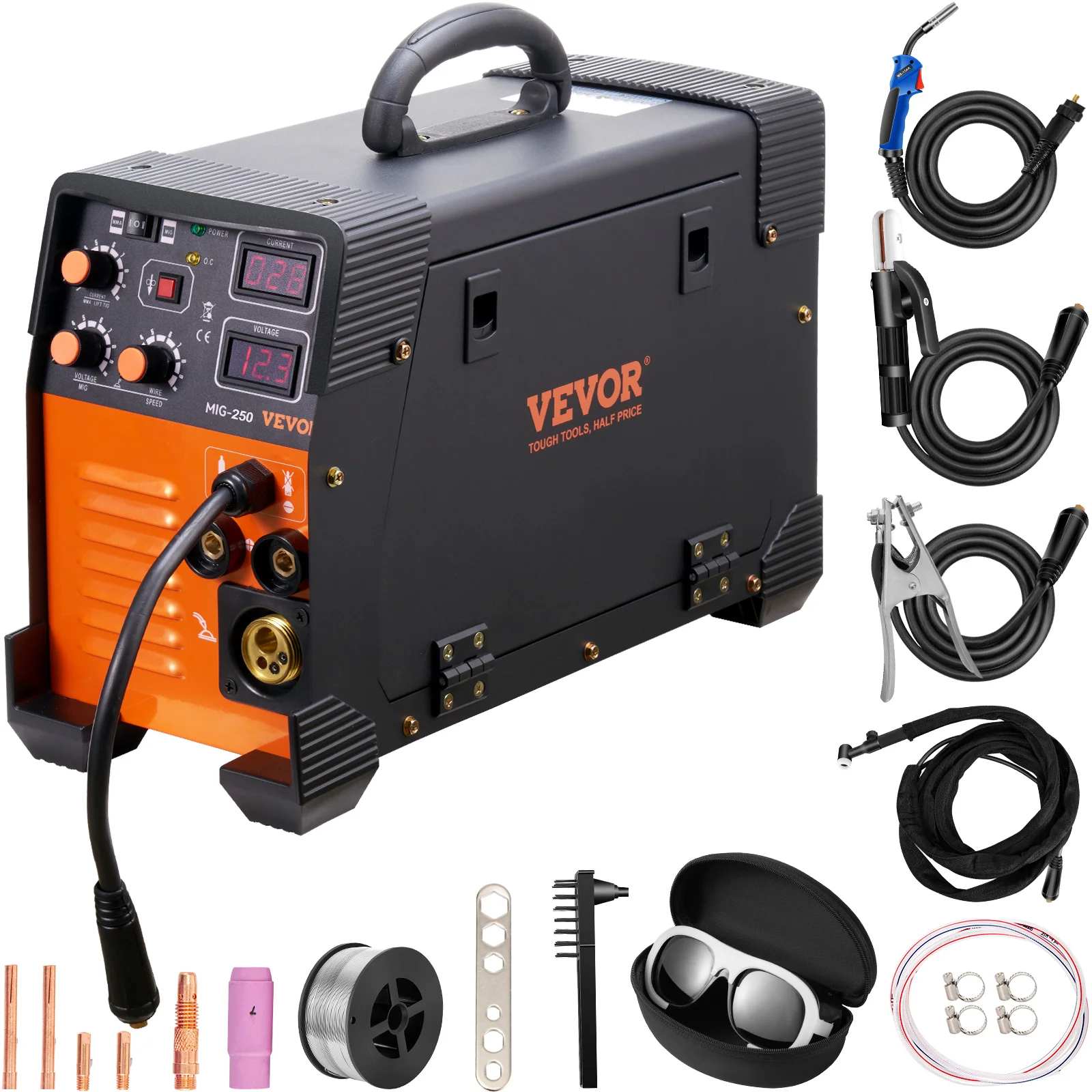 VEVOR 3 in 1 Mig Welding Machine 250A 200A 160A TIG Arc Welder Welding Machine Stick IGBT DC Inverter Welder Digital Display