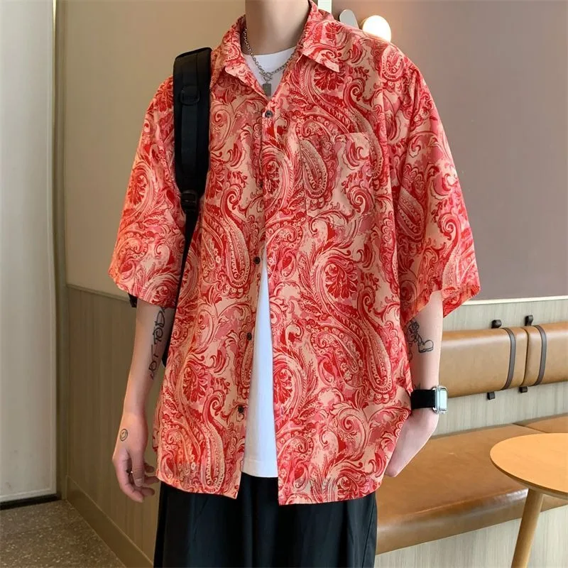 

Shirt floral shirt plus-size men's short-sleeved shirt sun-protective clothing couple 40-150 pounds loose versatile and casual
