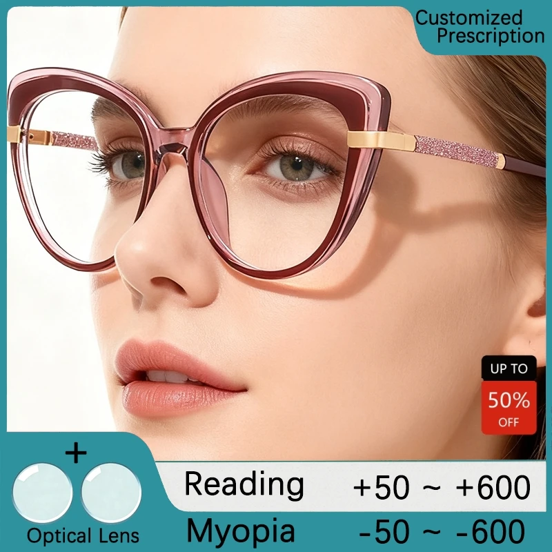 Frauen Anti Blau Licht Lesebrille Mode Brillen TR90 Großen Rahmen Cat Eye Brille UV400