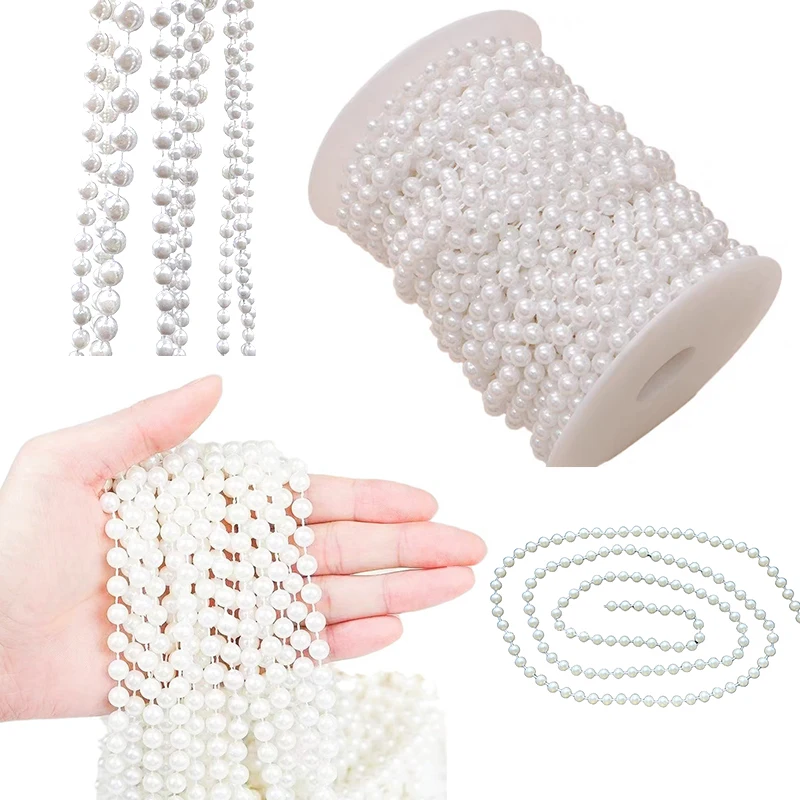 5 متر/مجموعة مقلد اللؤلؤ سلسلة الزخرفية 4/5/6 مللي متر حجم المتاحة الأبيض التعميم اللؤلؤ سلاسل تزيين المواد اليدوية ZYF