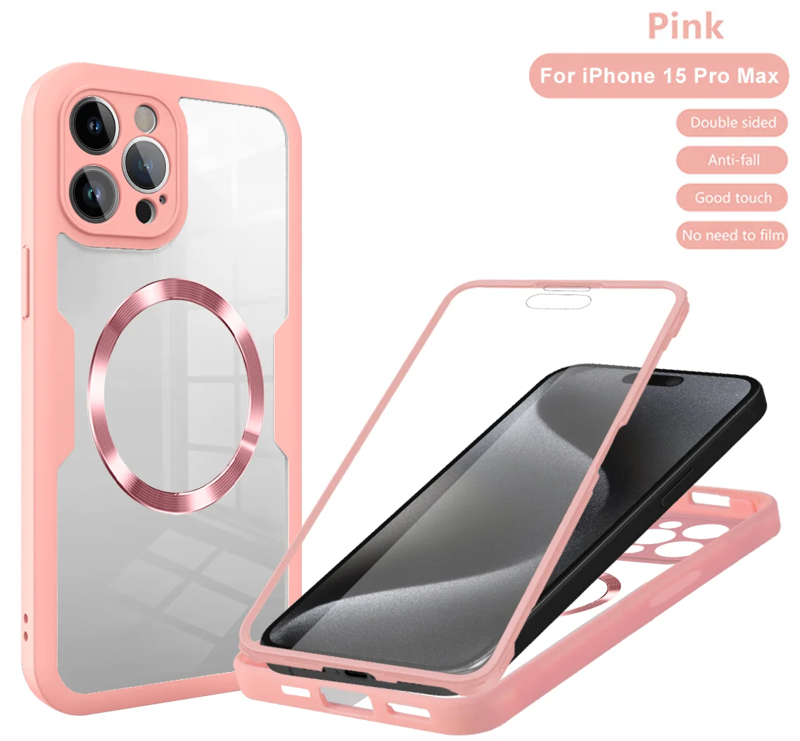 360 doppelseitige, vollständig schützende magnetische Handyhülle für iPhone 15 14 12 13 11 Pro Max 16 Plus mit Displayschutzfolie, klare Abdeckung – Detail 14