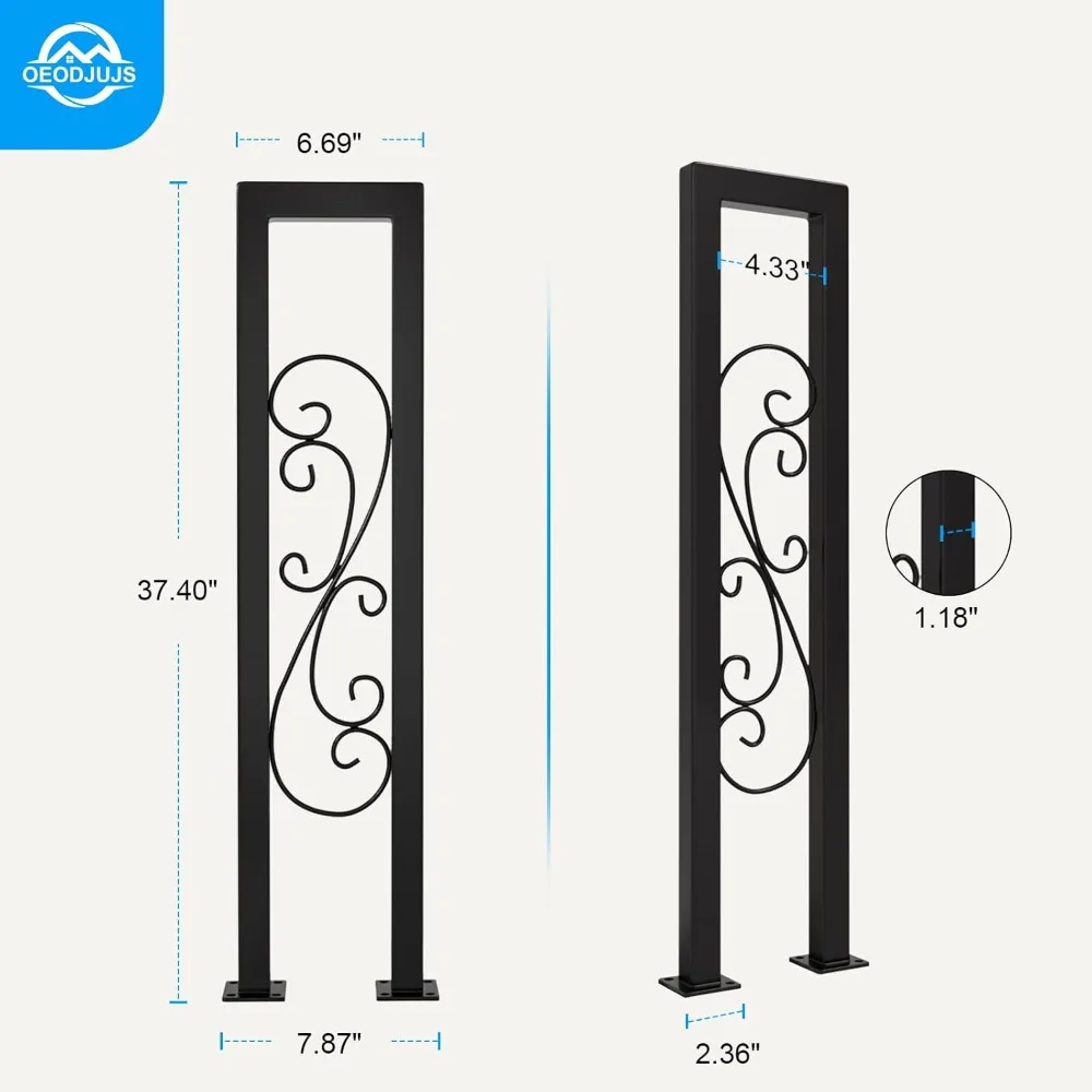 درابزين حديث من الحديد المطاوع باللون الأسود غير اللامع على شكل حرف U للسلالم الداخلية والخطوات الخارجية مع تصميم S Scroll #3