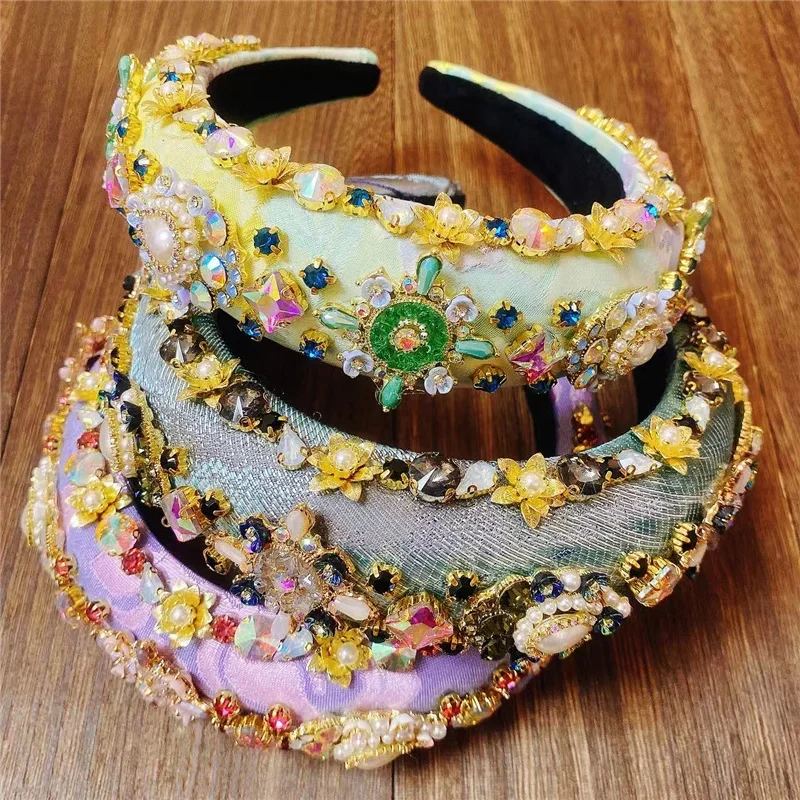 2024 New Design Handmade Retro Baroque Rhinestone Crystal Headbands For Women Jewelry Accessories Hairband High Quality Headwear