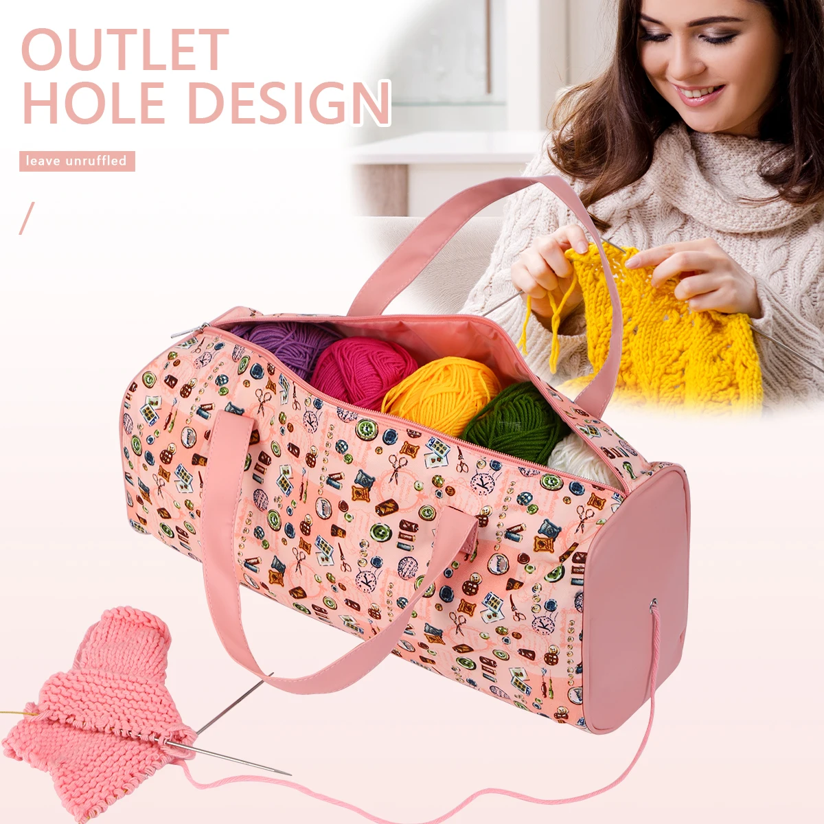 

KOKNIT Portable Yarn Storage Organizer Tote Bag Large Capacity Knitting Bag DIY Crochet Hooks Sewing Tools Travel Storage Bag