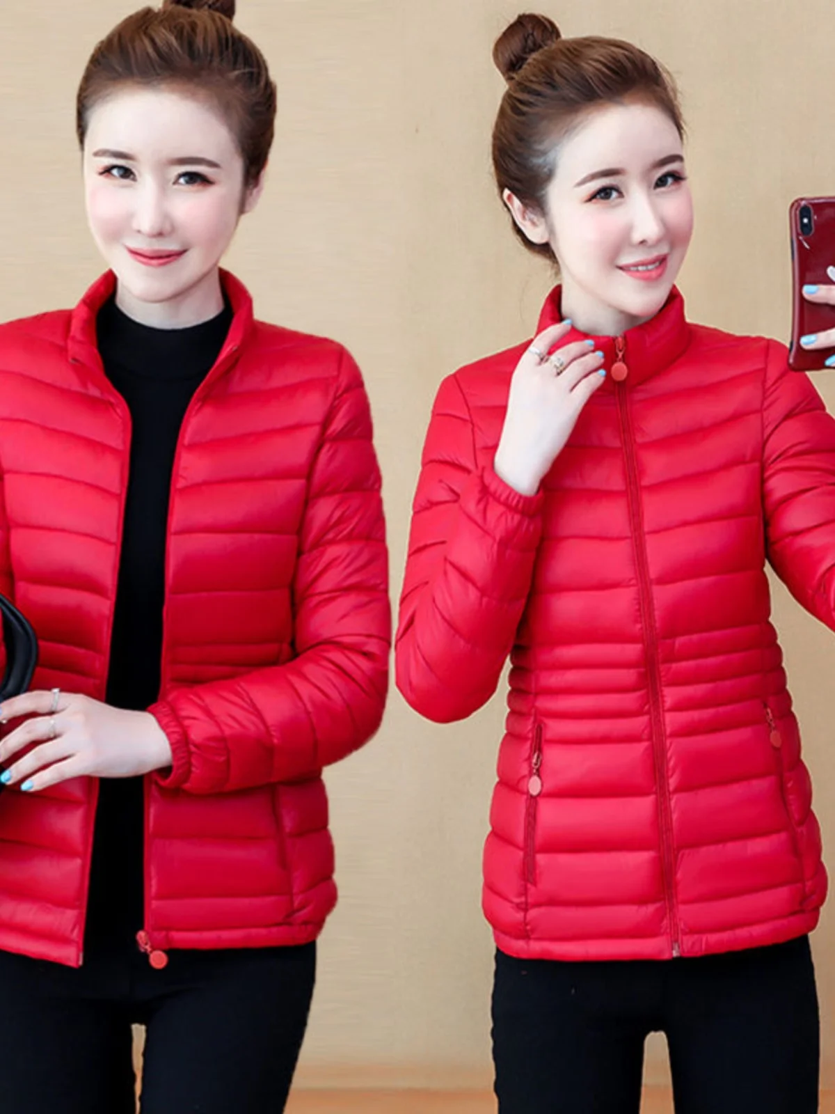 

High-End Women's Mid-Length down Cotton Jaet Thi Warm Sli Winter Coat Slimming Outerwear Commute Simple Sle Zipper