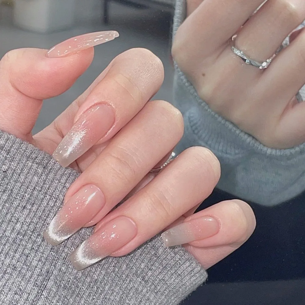 Unhas falsas francesas, cores deslumbrantes, à prova d'água, manicure, tipo balé, imprensa em unhas, coração rosa, cabeça quadrada, pontas de unhas femininas