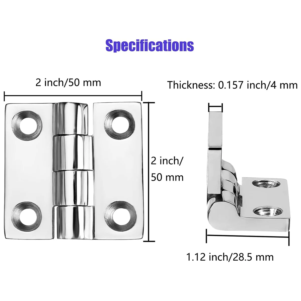 Heavy Duty Stainless Steel Boat Hinges, Marine Grade Hinges, 2 Inch X 2 Inches (50Mm X 50 Mm), (4 PCS)