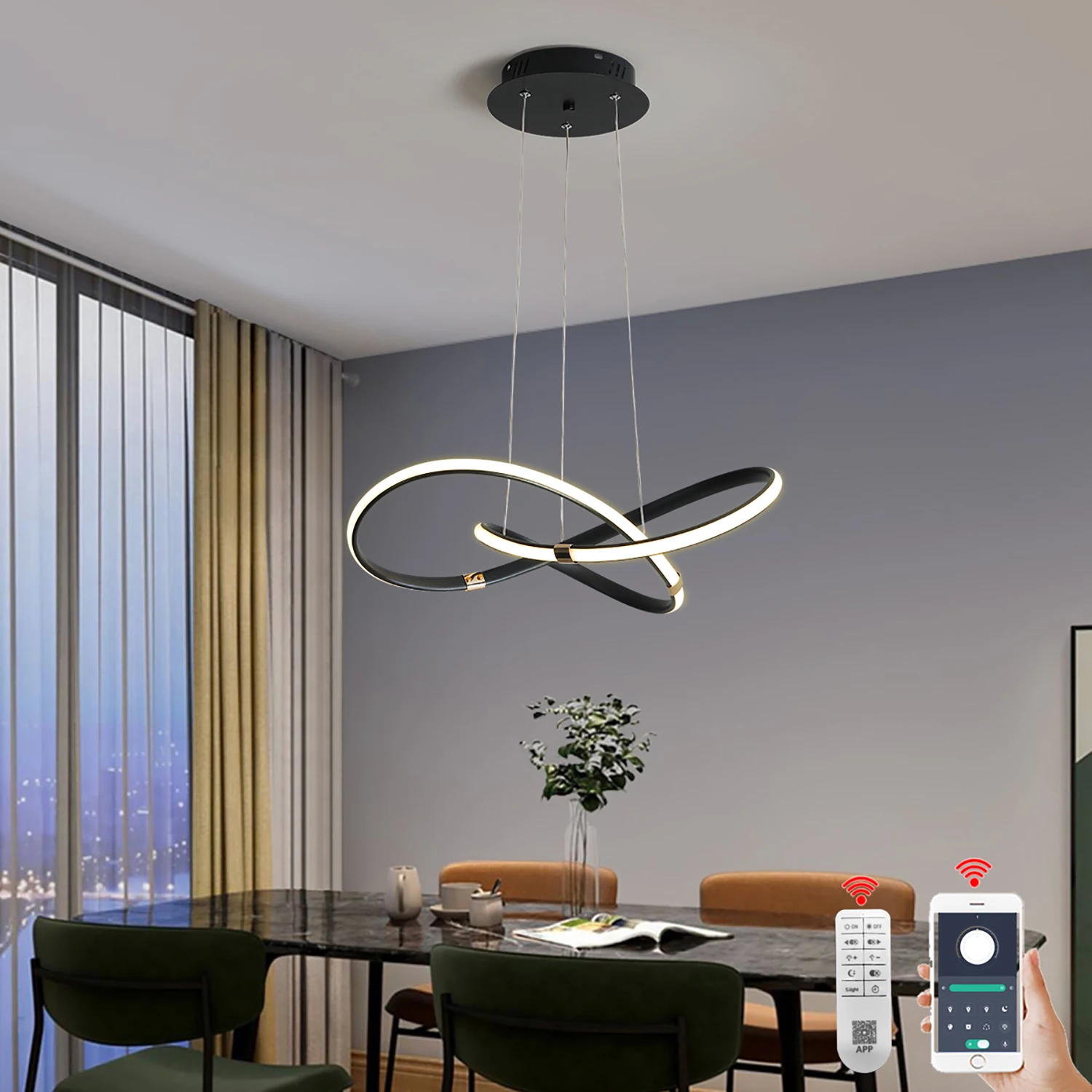 Modern Chandeliers For Dining room Kitchen,Modrom led pendant lights,Gold/chrome/black Ceiling hanging lamps,D54cm W/remote