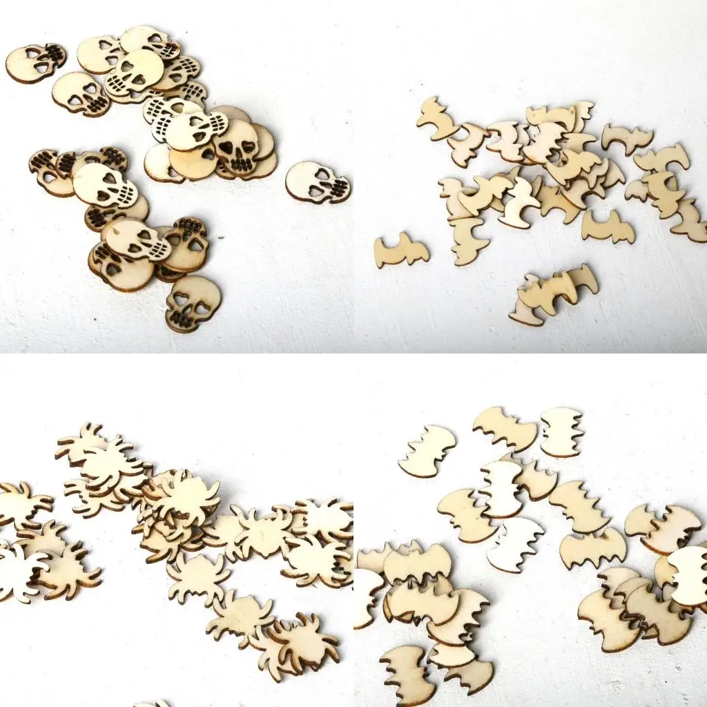 150pcs Wooden Confetti Skull Bat for Cat Pumpkin Spider Scatter Slices Halloween high quality