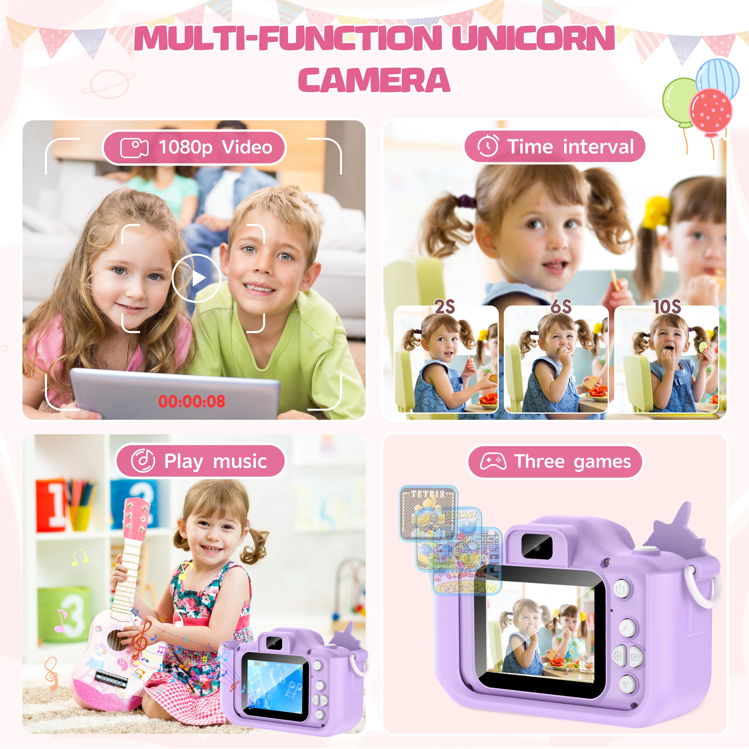 2.0 "appareil photo numérique pour enfants caméra de dessin animé Rechargeable jouet 48MP 1080P HD Mini caméra Selfie cadeau pour garçons filles