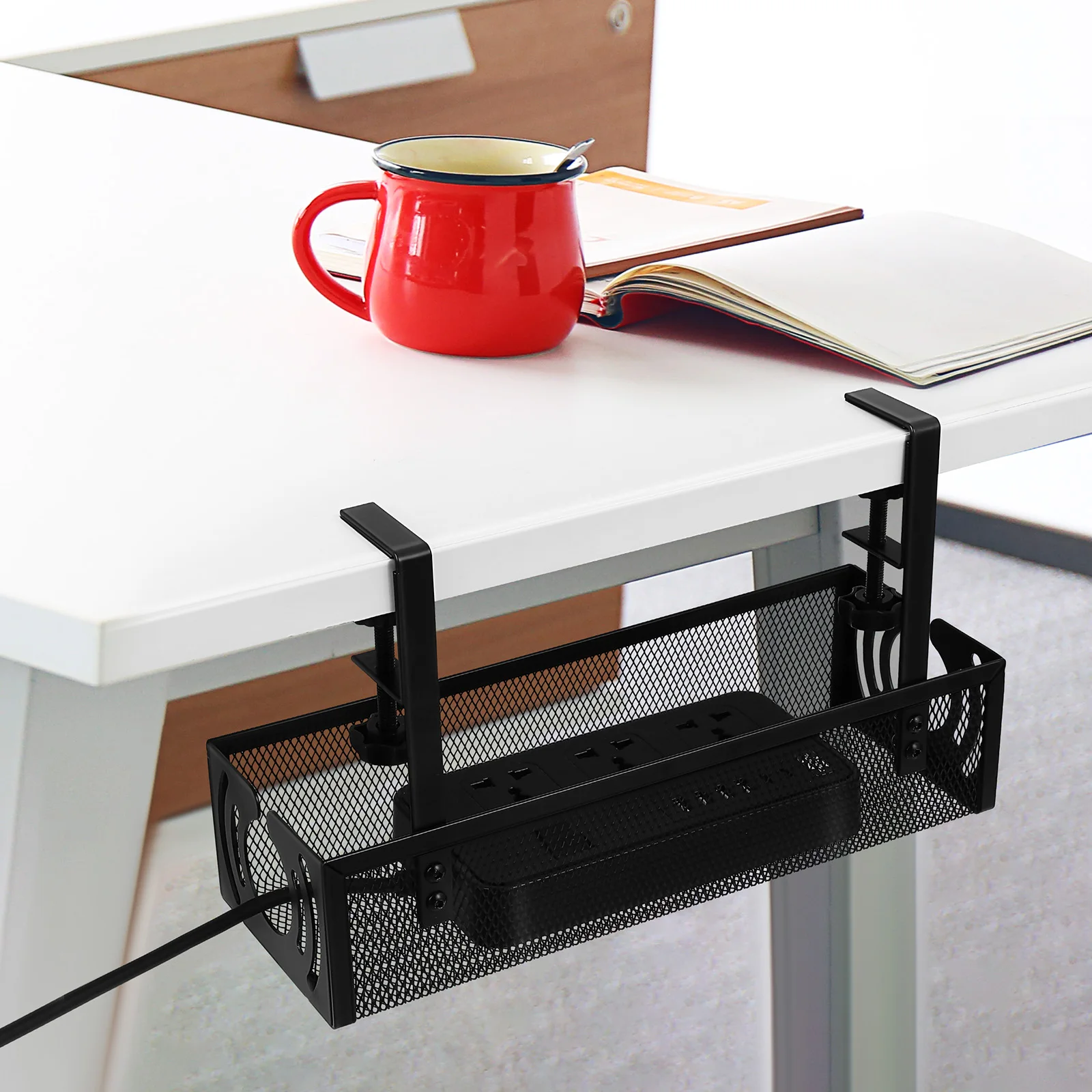

1 set Adjustable Under Desk Cable Management Tray Clamp-on No Drill Wire Organizer Non-Slip Pad for Home Office Gaming