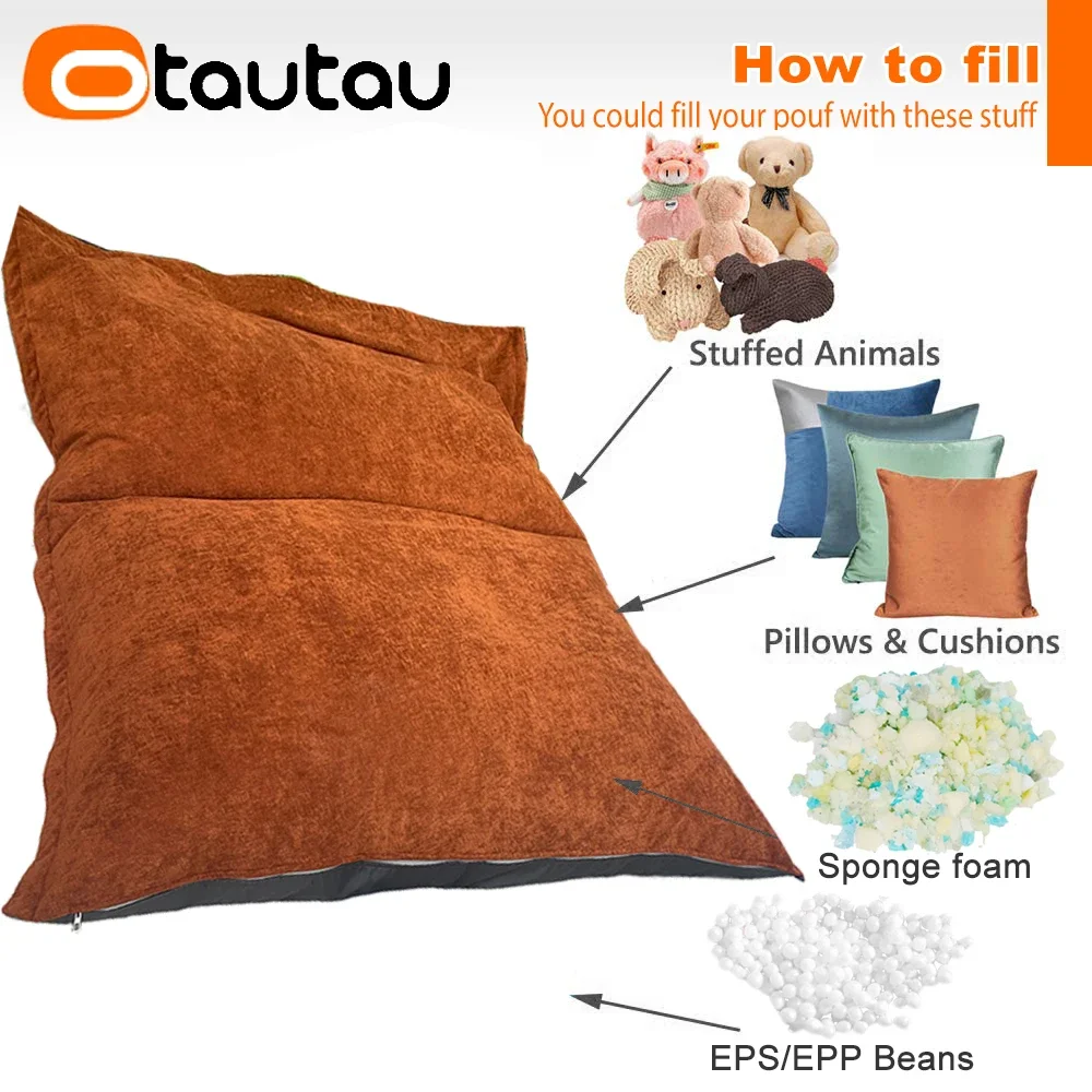 OTAUTAU New Upgraded! 140x180cm Bean Bag Cover with Washable Long Zipper Without Filling Home Outdoor Waterproof Pouf Saon DD088