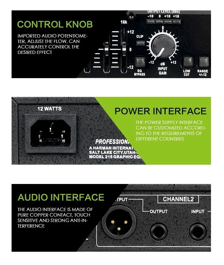 Gooermi 215 Audio Equipment High Quality Dual Channel 15 Band Graphic EQ With Gain Contral Power Switch For Stage Performance