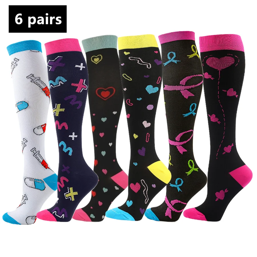 6pairs Thin Light Color Eye Print Compression Socks Breathable Athletic Socks For Yoga Football Rugby Outdoor Sport