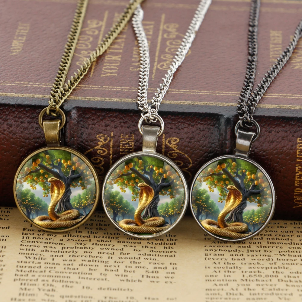 Golden Snake Fashion Accessory Glass Dome Pendant Necklaces Women Men Jewelry Accessories Unique Gift for Kids