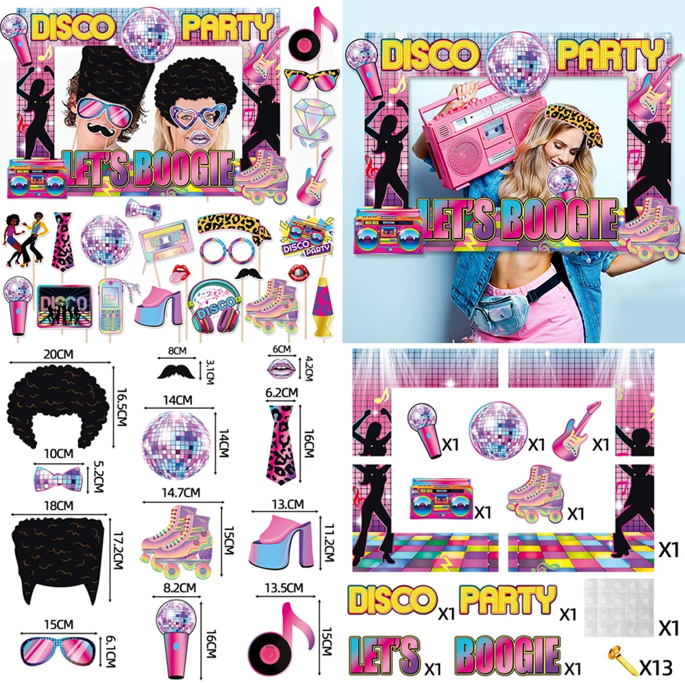 ديسكو موضوع لوازم الحفلات 70s كابينة تصوير الدعائم الرقص حفلة عيد ميلاد زينة كابينة تصوير الإطار الرجعية الهيب هوب لوازم الحفلات