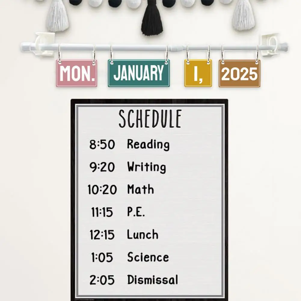 Time Teaching Aid Boho Calendar Bulletin Board Set with Educational Time Learning Tool Copper Plate Stickers for Kids'