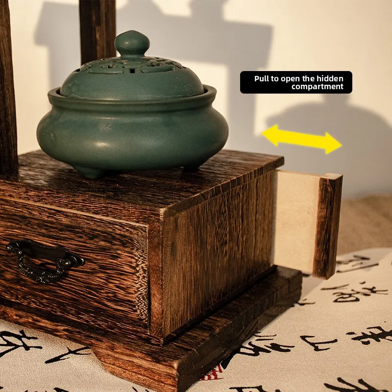 Small Incense Holder Display Stand Mini Wooden Tea Table Shelf Hidden Compartment Creative Desktop Ornament Retro Style Decor