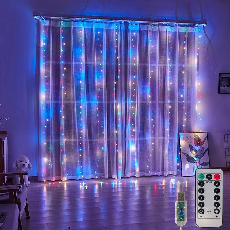 3M4M6M LED String Lights Christmas Decoration Remote Control USB Wedding Garland Curtain Lamp Holiday For Bedroom Outdoor Fairy