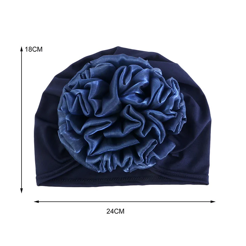 Elegant Women Satin Flower Turban Hat Muslim Headscarf Bonnet Head Wraps for Lady Hair Accessories Headwear Hat Turbante Mejur